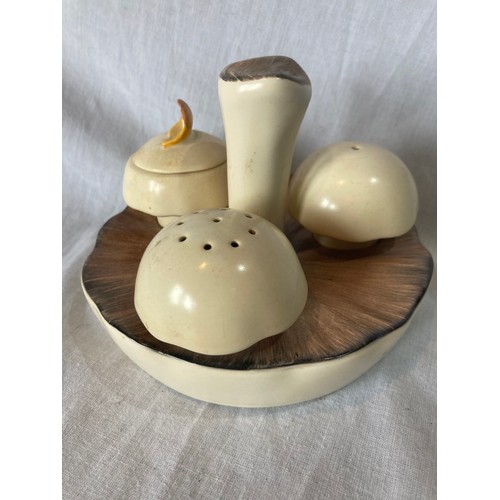 367 - A Carlton Ware novelty cruet stand, in the form of mushroom, 13cm diam, printed mark