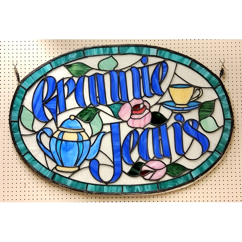 380 - Vintage Tea Rooms - a substantial stained glass hanging 'Grannie Jean's' sign.