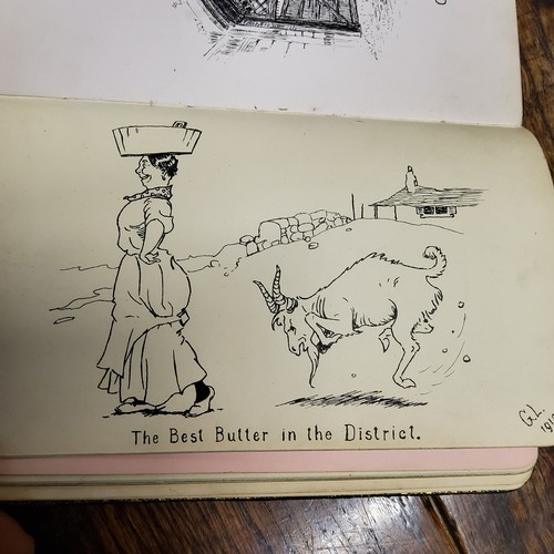 382 - An early 20th Century Bon Mot album, 33 pages of  humorous sketches, poetry, watercolours etc.;... 