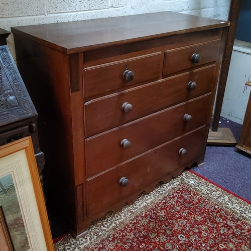 395 - A 19th century mahogany chest, of two short and three long drawers, turned handles, 108cm high, 123c... 