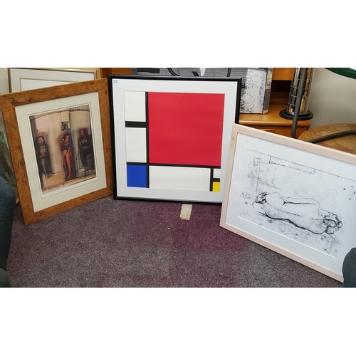 313A - Modern Art, After Piet Mondrian, Composition in Red and Blue, coloured print, 62cm x 62cm; others,  ... 