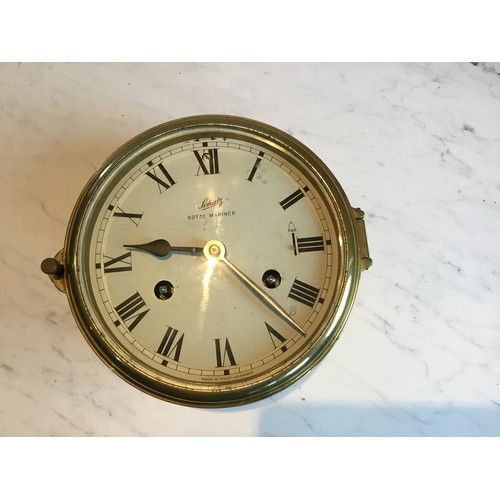 8 - A Schatz Royal Mariner Marine brass clock, twin winding holes, 13cm dial, with Roman numerals, brass... 