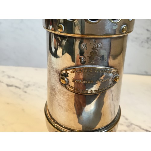 36 - A silver plated Thomas and Williams miner's lamp, 16cm high