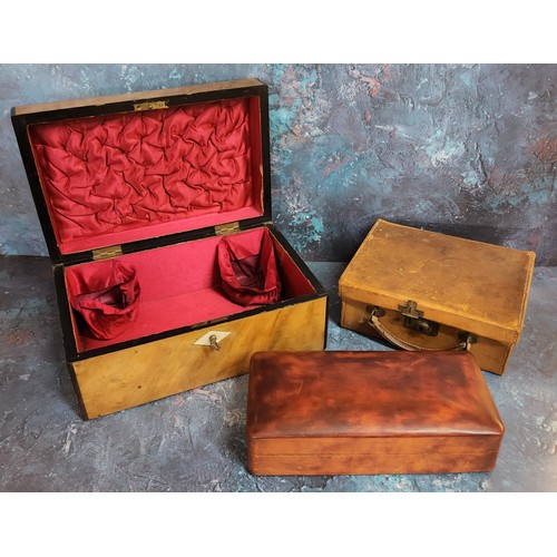 53 - A Victorian walnut rectangular work box, bone lozenges, 25cm wide, c.1870'  a lady's leather ca... 