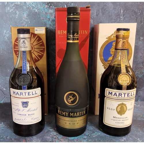 62 - Brandy - a Martell Medallion VSOP liqueur brandy Cognac, 1970’s, boxed; Martell Cordon Bleu; a Remy ... 