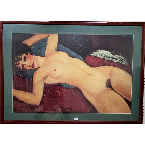 132 - After Amedeo Modigliani (1884-1920), Nu Couché (Red Nude or Reclining Nude), coloured print, ... 