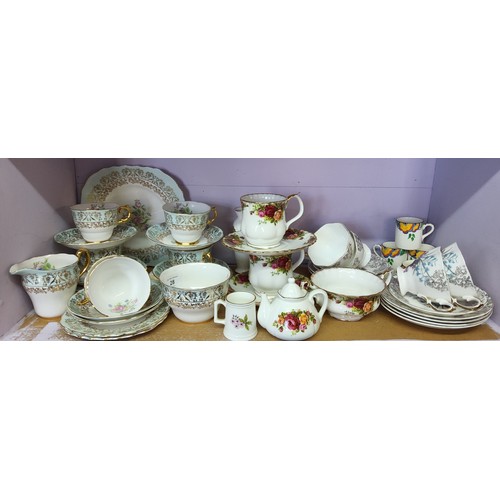 28 - Two Royal Albert Old Country Roses coffee mugs and saucers;  a similar sugar bowl;  other tea ware; ... 