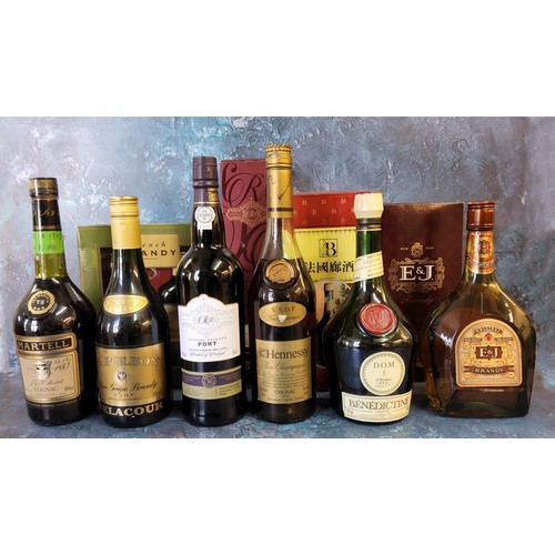 11 - A bottle of Hennessy fine champagne VSOP cagnac; Martell cognac; E&J brandy; Napoleon pure grape... 