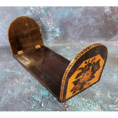 21 - A Victorian Tunbridge ware sliding book slide, the ends inlaid with roses and other flowers, 27cm wi... 