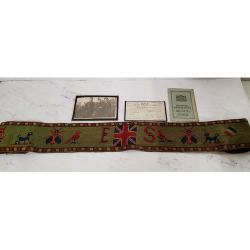 281 - World War I - a Great War Commemorative Tapestry Belt,  woven tapestry  with central Union... 