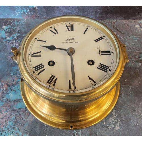 8 - A Schatz Royal Mariner Marine brass clock, twin winding holes, 13cm dial, with Roman numerals, brass... 