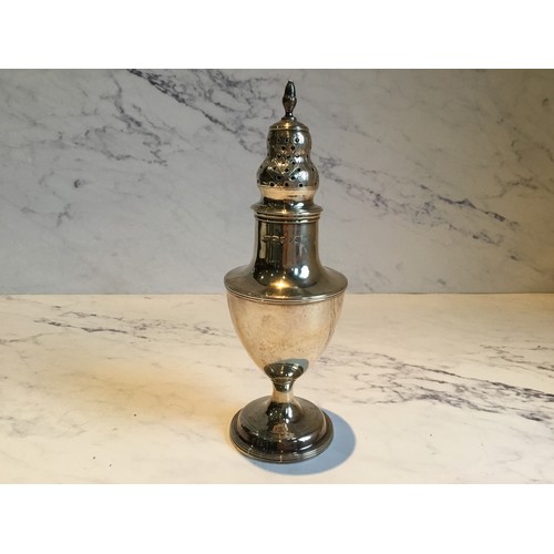 290 - A George III silver sugar caster, pierced double domed cover, 17cm high, Solomon Hougham, London 179... 