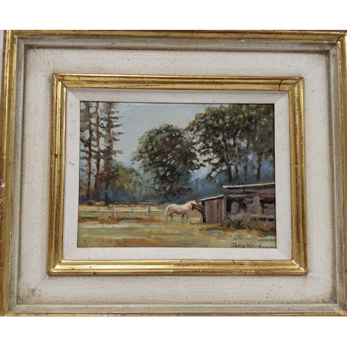 399 - Terry Ward, Horses in the Paddock, signed, oil on board, 15cm x 20cm