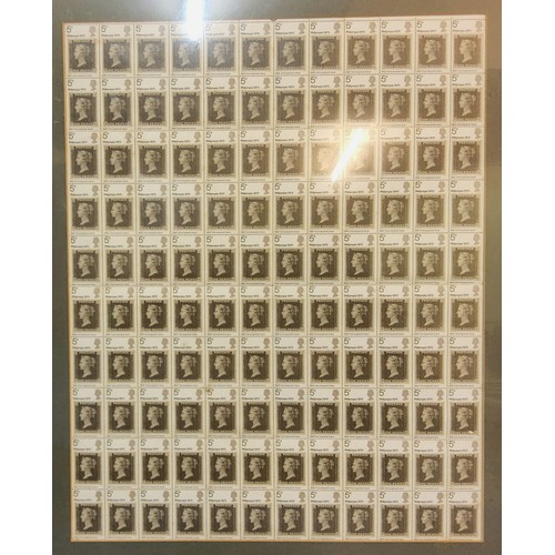 348 - Great Britain Philympia 1970 5d black full sheet, framed