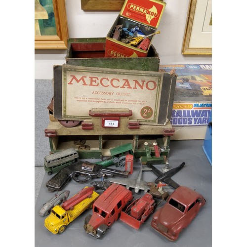 414 - Toys - various Meccano, Triang, Dinky, Corgi & Britains playwarn model cars, farmyard animals, a... 