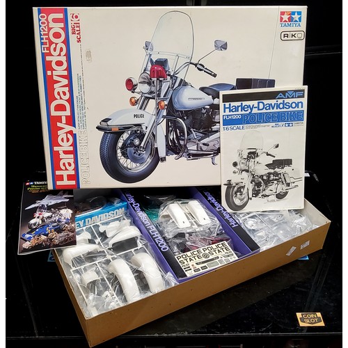 A Tamiya 1:6 scale Harley Davidson FLH 1200 Police Bike, sealed bags,  instructions, transfer sheet,