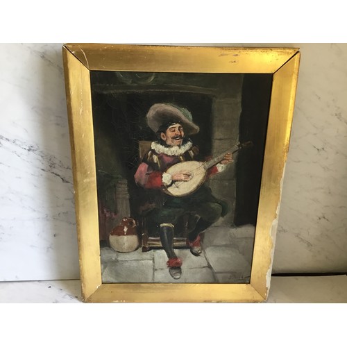 517 - J** Pettit, The Mandolin Player, signed, oil on canvas, 40cm x 29.5cm