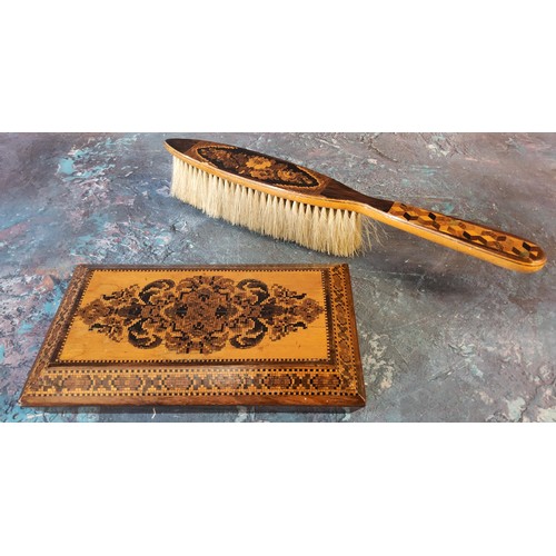 301 - A Victorian Tunbridge Ware rectangular desk weight, the top inlaid with stylised flowers and scrolls... 