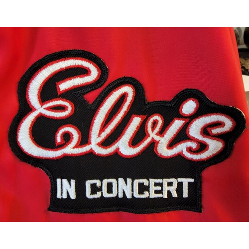 387 - An original Elvis ' In Concert ' tour jacket, red faux fur lined, the label reads 'Hollaway ''One Sh... 