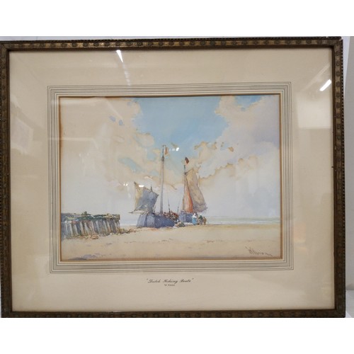 632 - Wilfred Knox, Dutch Fishing Boats, signed, watercolour, 27cm x 37cm