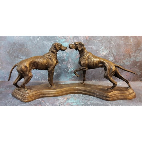 408 - A bronzed spelter model of two English pointers, 22cms high