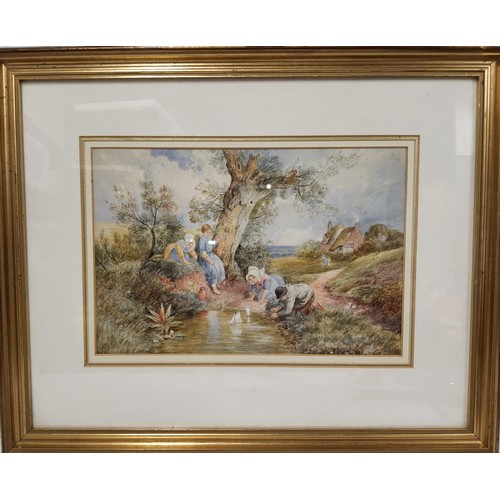 647 - After Miles Birkett FosterChildren Playingsigned with monogram, watercolour, 19.5cm x 28.5cm... 