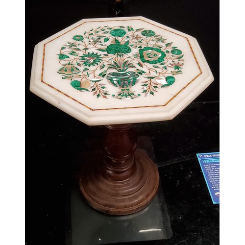 649 - Miniature Furniture - a  19th century Pietra Dura miniature table, the octagonal top inlaid with scr... 