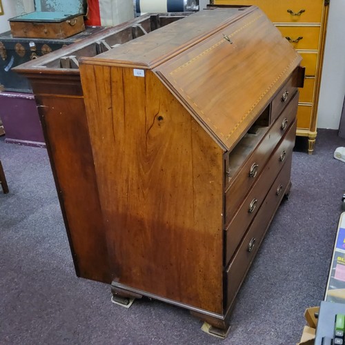 624 - Cabinet Maker's Spares - A 19th century mahogany bureau bookcase, feathered band in coloured woods, ... 