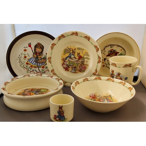 136 - Royal Doulton Bunnykins mug, bowls, side plate;  other children's bowls;  etc