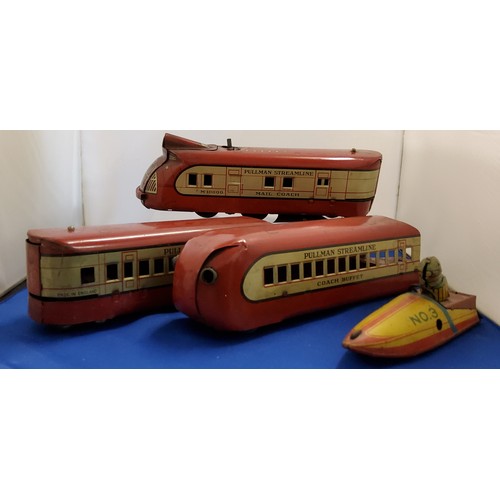 240 - Electric Streamlined Train Set,  locomotive, two coaches made in England, Engine made in USA, base o... 