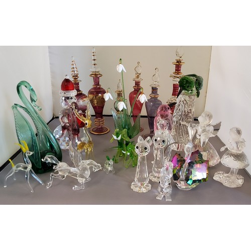 242 - Venetian  scent bottles and stoppers, various colours, picked out in gilt;  Swarovski type... 