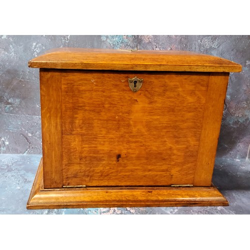 275 - A Victorian oak table top stationery box, the interior with inkwell, waterfall letter rack, writing ... 