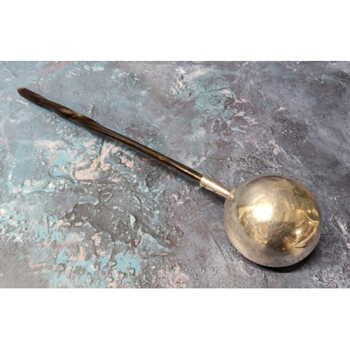 290 - A 19th century Scottish silver plated toddy ladle, wrythen handle, the globular bowl engraved, 35cm ... 