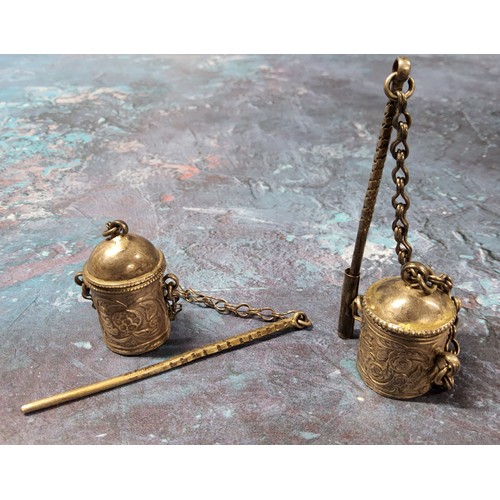 306 - An Omani white metal kohl pot (makhal or makhalah) with kohl stick (mirwad or marwad) atta... 