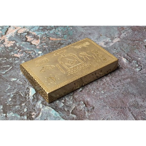 307 - An Irish Masonic rectangular vesta, engraved with symbols, the edge inscribed Lambert McKillop, 18D ... 