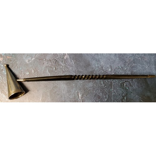 311 - A silver candle snuffer, turned ebonised handle, 42cm long, Harrods, Birmingham 1966