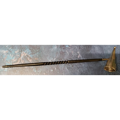 311 - A silver candle snuffer, turned ebonised handle, 42cm long, Harrods, Birmingham 1966