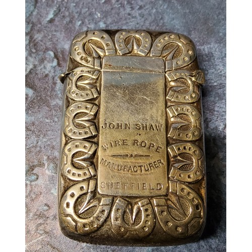 316 - Advertising - a plated vesta case, inscribed John Shaw, Wire Rope Manufacturer, Sheffield, horseshoe... 