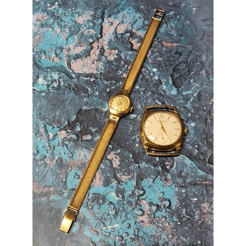 340 - A 9ct gold Bentina lady's watch, Swiss 17 jewel movement, white dial gold baton markers, 9ct gold st... 