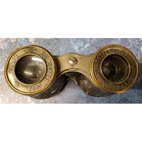 352 - A pair of 19th century silver field glasses, the eye pieces inscribed The Jockey Club Paris, embosse... 