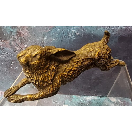 354 - An Austrian cold painted bronze, of a running hare, 11cm long, c.1870