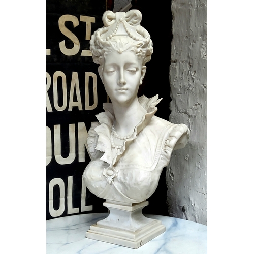 400 - A large bust of an elegant lady of title,  well detailed, faux marble, 20th century, 65cm high