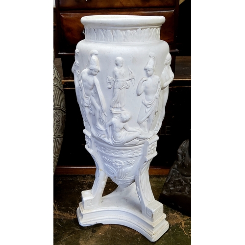 407 - A large Neoclassical type amphora, typically decorated with Classical figures in relief, faux marble... 