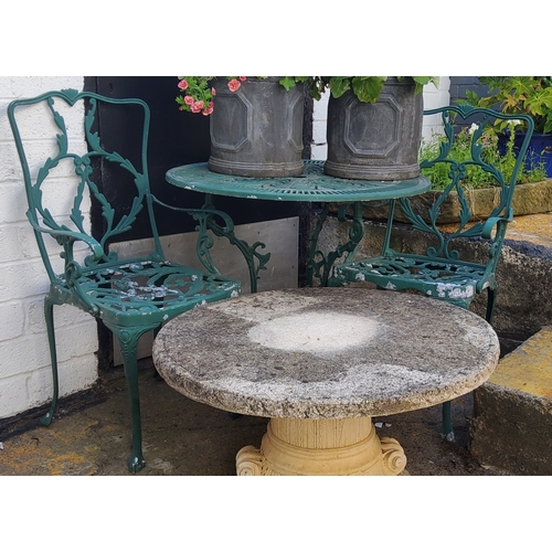 409 - A Coalbrookdale style bistro set, painted green including table and two chairs (3)