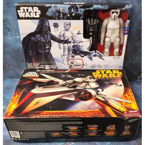 388 - A Star Wars boxed Darth Vader, Biker Scout and Speeder Bike (Hoth); a Star Wars boxed Revenge of the... 