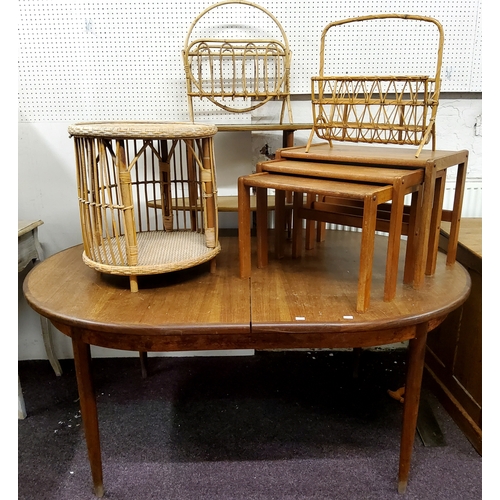 629 - 20th Century Furniture - a G Plan red label extending D-end dining table; nest of teak tables; woven... 