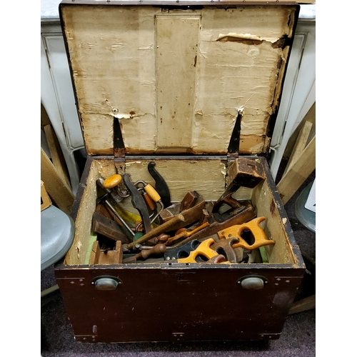 635 - Tools - a Victorian tool chest full of saws, planes, mallets etc QTY