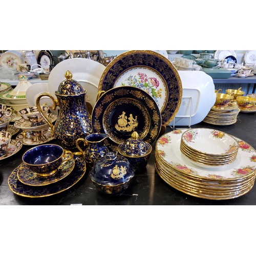 125 - Decorative Ceramics - Kleiber cobalt and gilt coffee pot, milk jug, sugar bowl, teacups, saucer and ... 