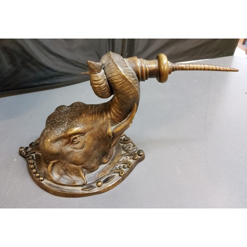 129 - 20th century, brown patinated bronze, elephant wall pricket sconce, 44cm long