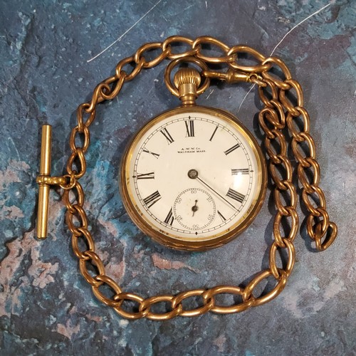 291 - A Waltham gold plated open faced pocket watch;  a gold plated Albert